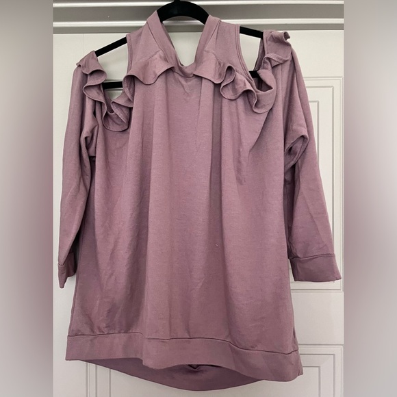 Mossimo Mauve Off Shoulder Ruffle Sweater XL - Picture 2 of 6